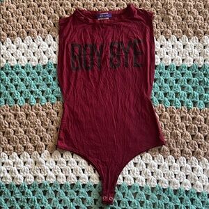 Hot Gal Red Burgundy 1pc Bodysuit Black BOY BYE Womans sz Small